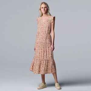 Simply Vera  Vera Wang Tiered Floral Midi Dress With Pockets Size Large NWOT